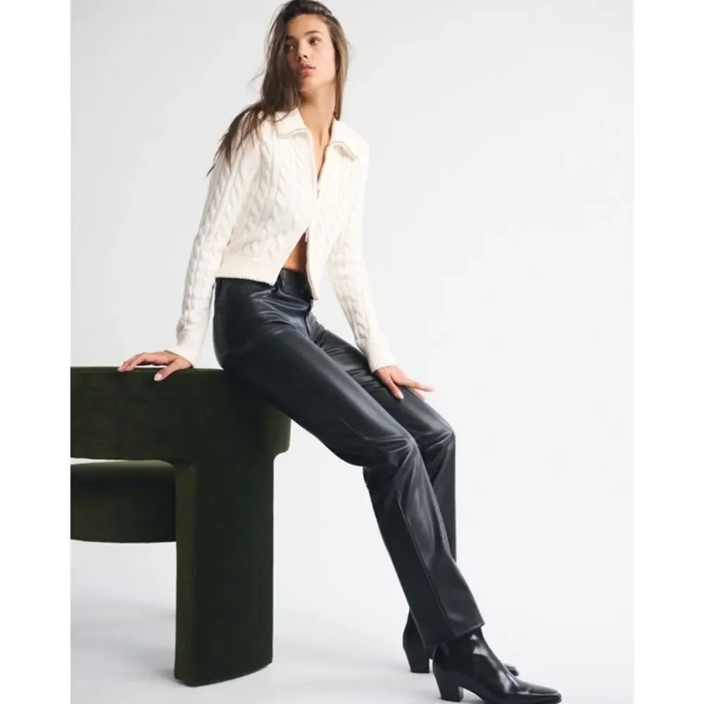 Abercrombie & Fitch High Rise 90s Straight Vegan Leather Pant Size 6/28 Black - Picture 2 of 13